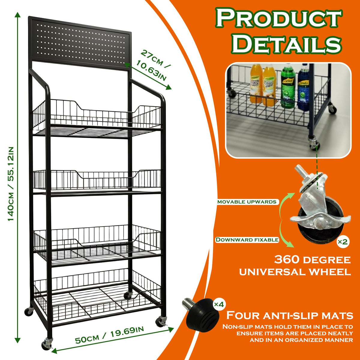 5 Tier Metal Candy Display Rack with Wheels & 15 Hooks U76490
