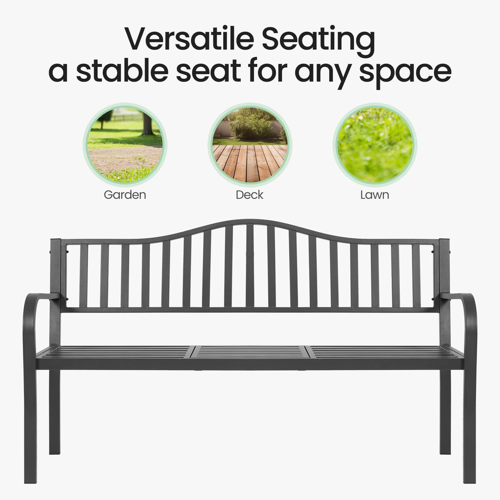 59" Gray Metal Outdoor Bench with Built in Table R59680