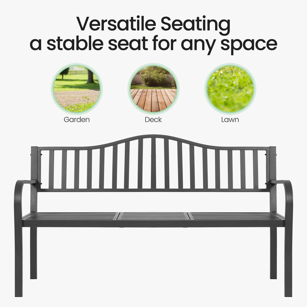 59" Gray Metal Outdoor Bench with Built in Table R59680