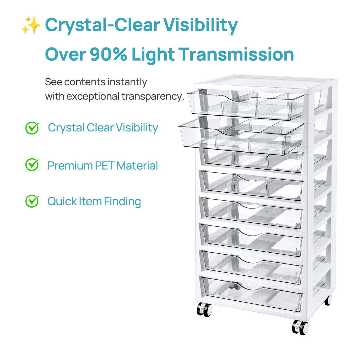 8 Tier Rolling Cart with Drawers Y16129