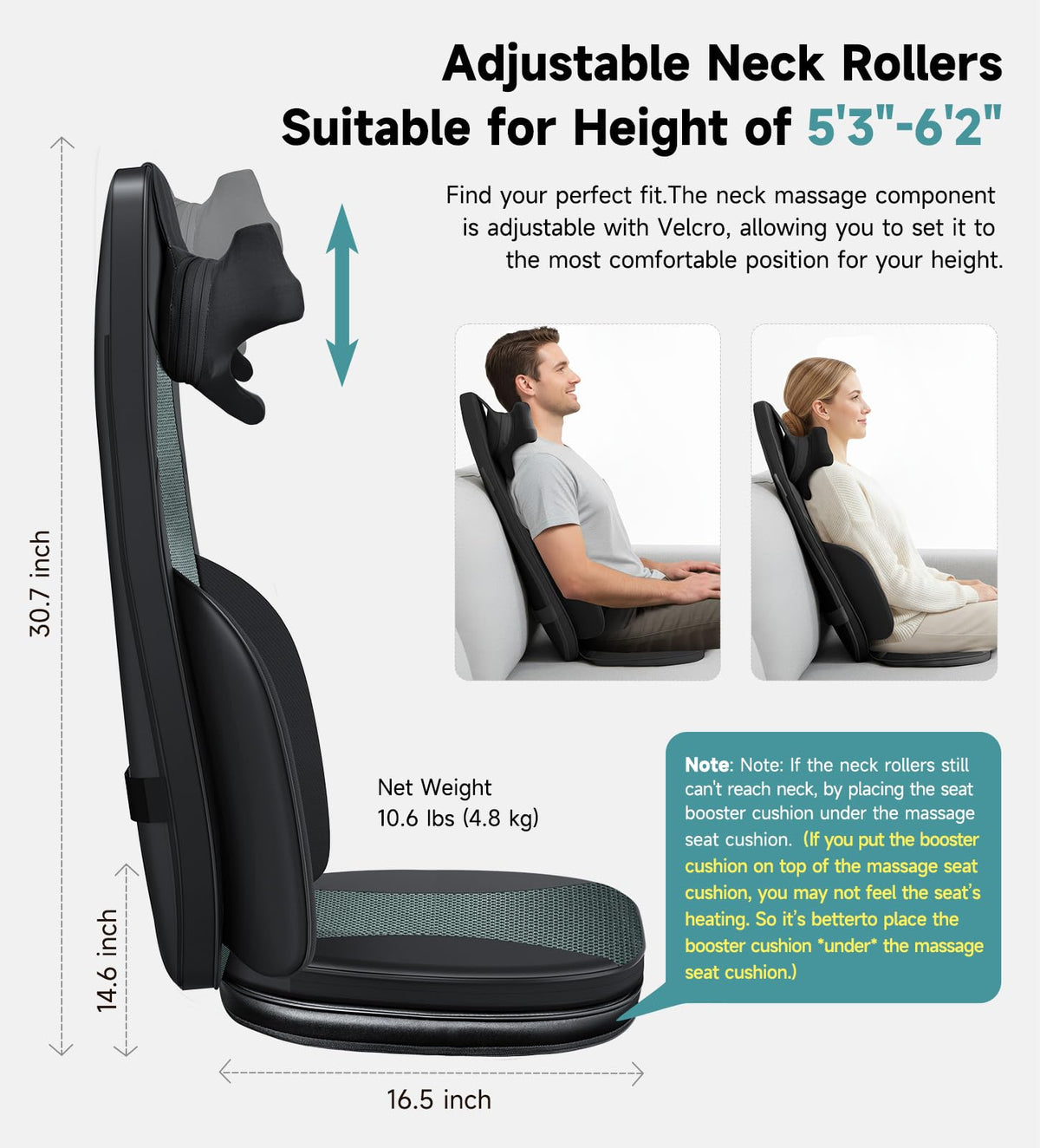 Black Shiatsu Back Massager Chair Pad with 4-Zone Heat Z306668