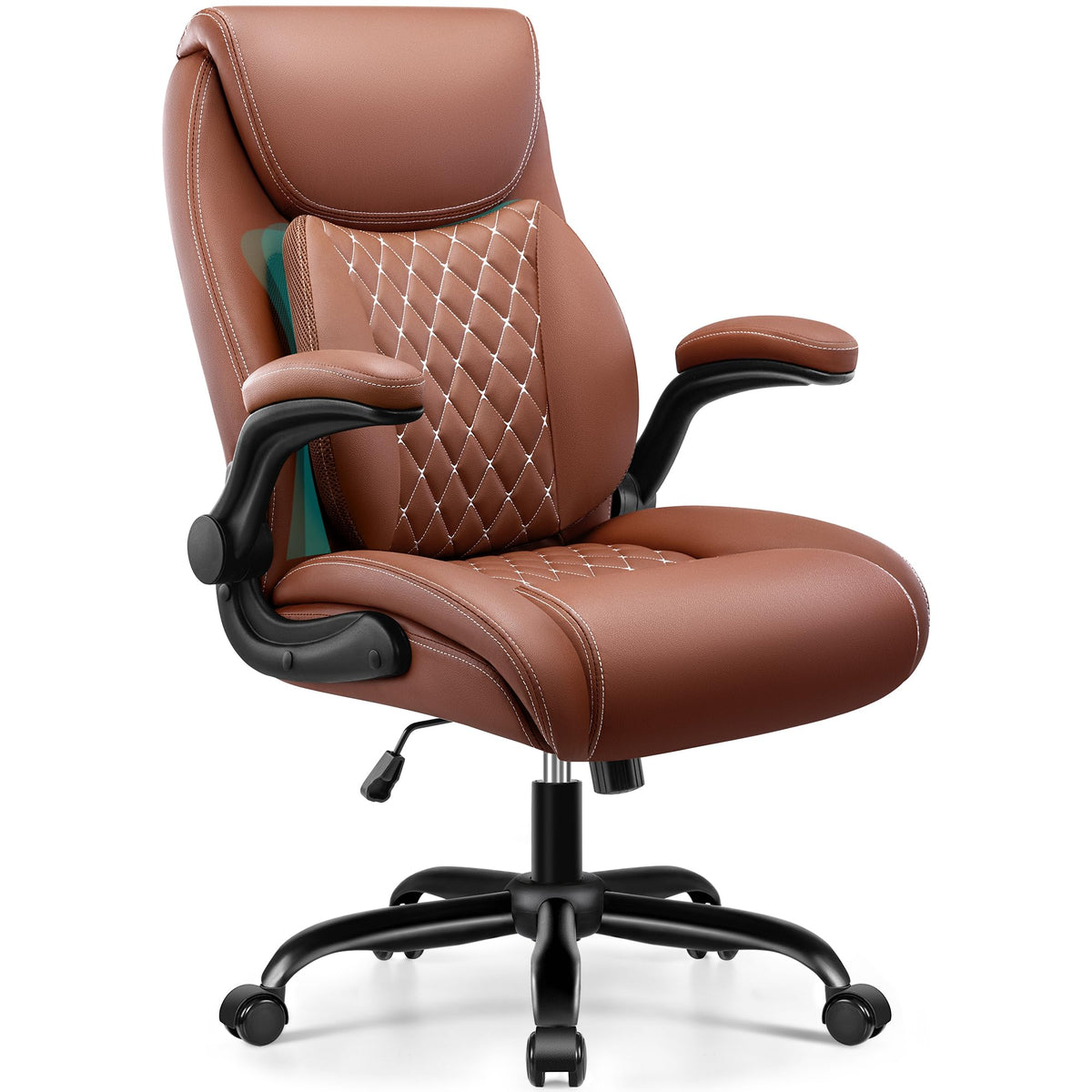 Brown Ergonomic Leather Office Chair with Lumbar Support J210734