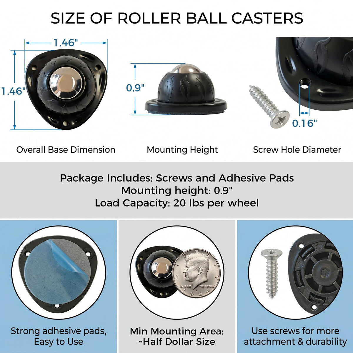 Black 4pcs Self Adhesive Caster Wheels H8806