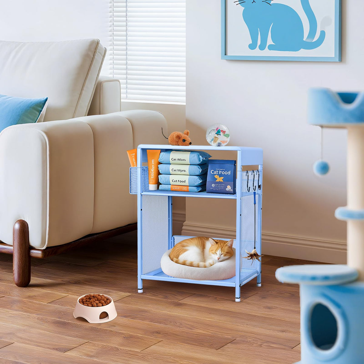 Sky Blue Kids Nightstand with Hooks and Holder W69587