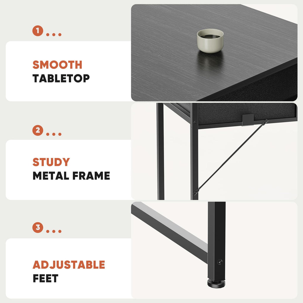 32" Black Computer Desk with Drawers N850