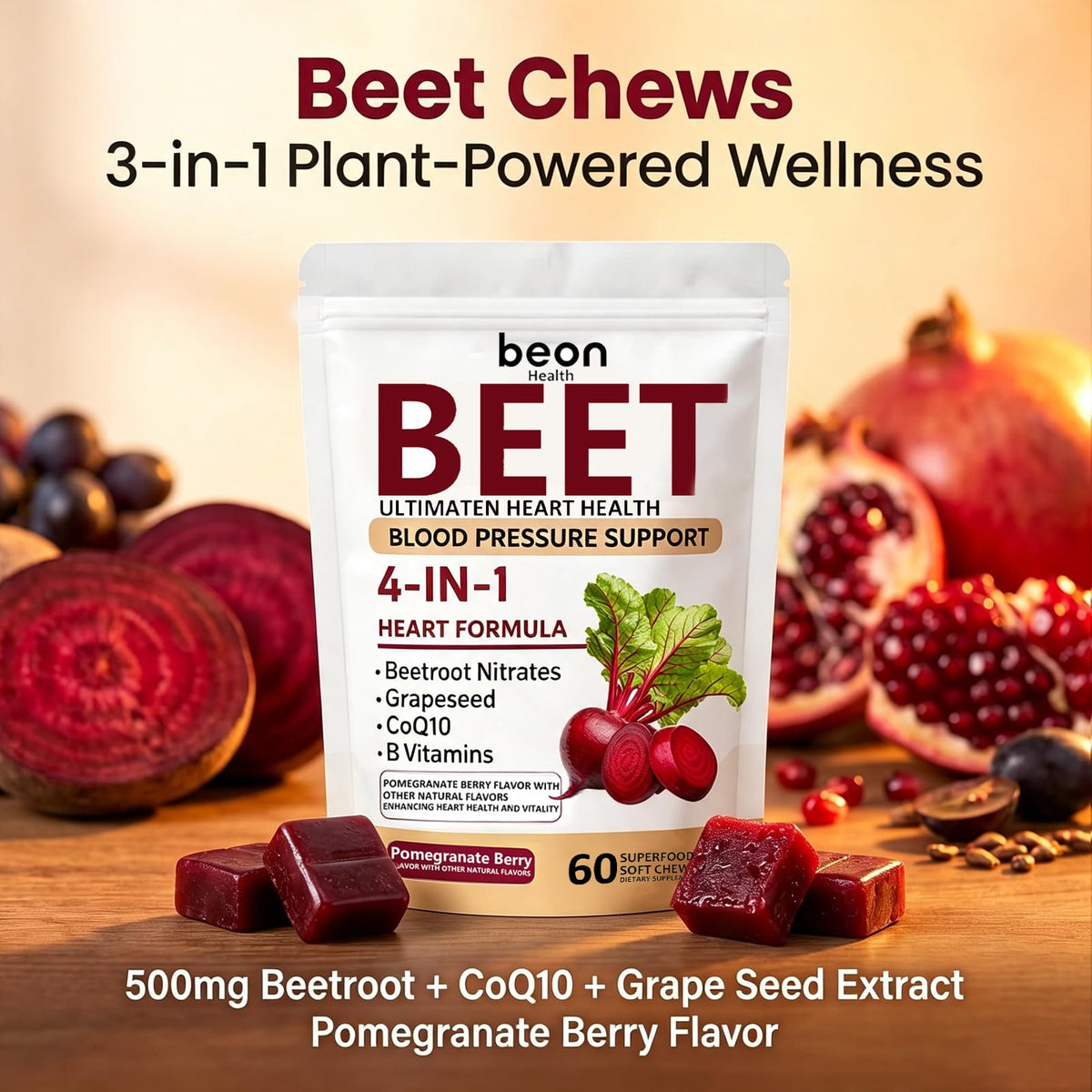 60 Count Beet Chews Supplement with 500mg T2668