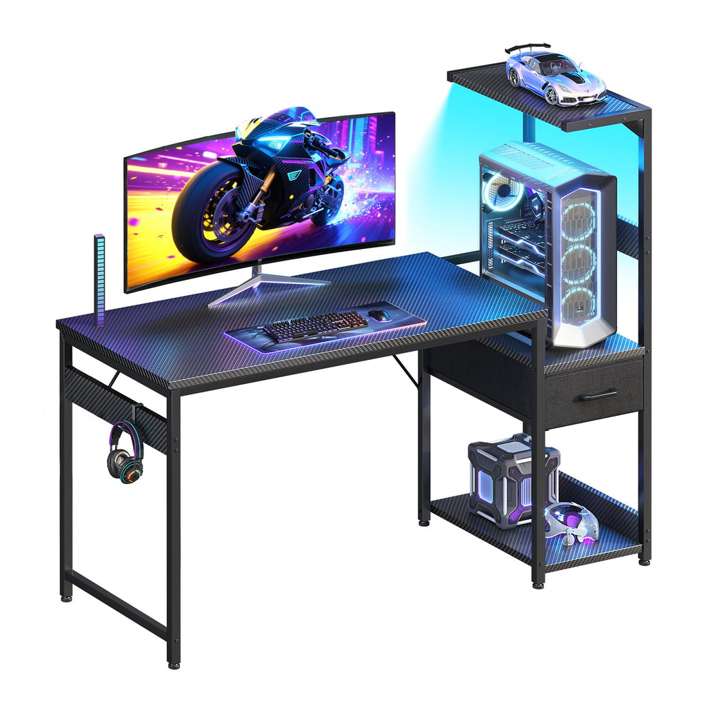 48'' Black Gaming Desk with LED Lights & CPU Stand Q8201