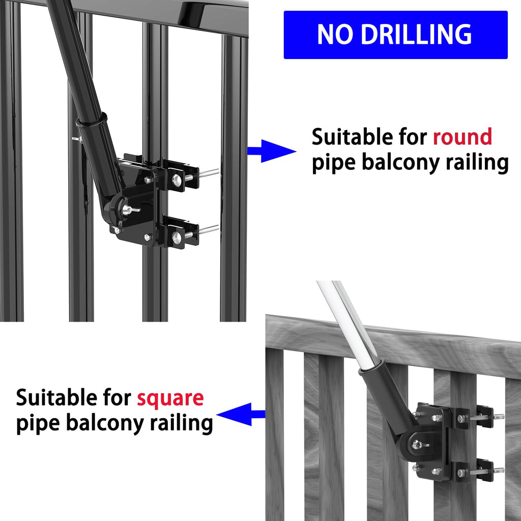 Flagpole Mount for Balcony Railing, Round and Square Railing, Black U2596