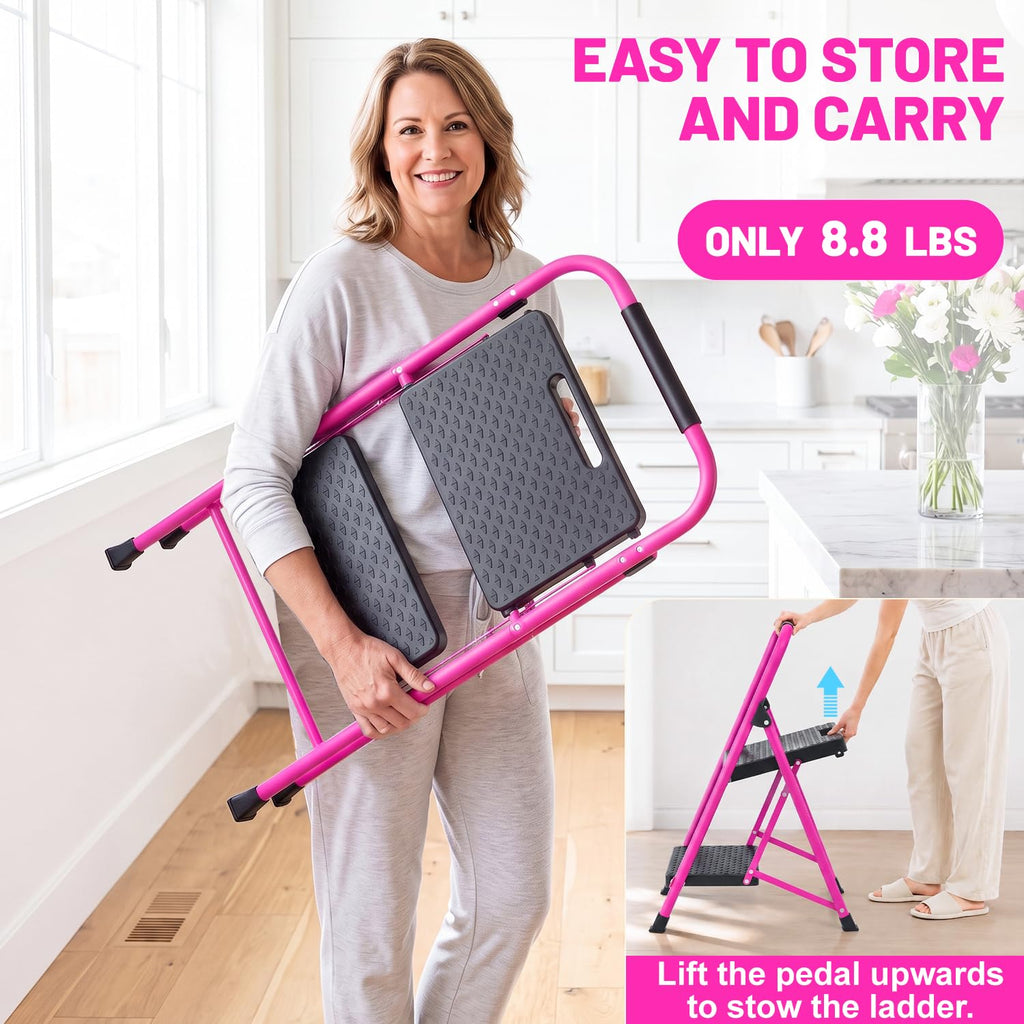 Pink Foldable 2 Step Ladder V684139