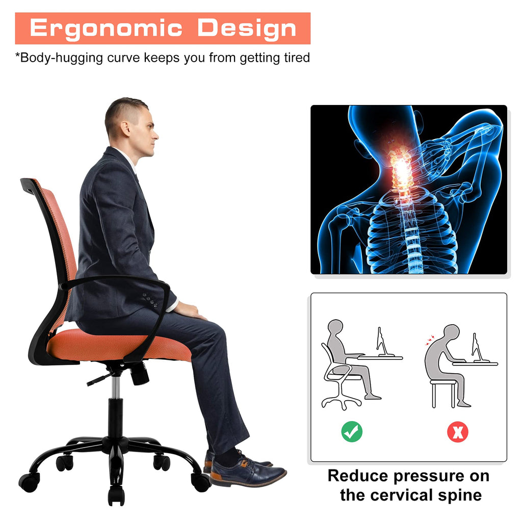 Orange Mesh Ergonomic Office Chair with Lumbar Support I8059