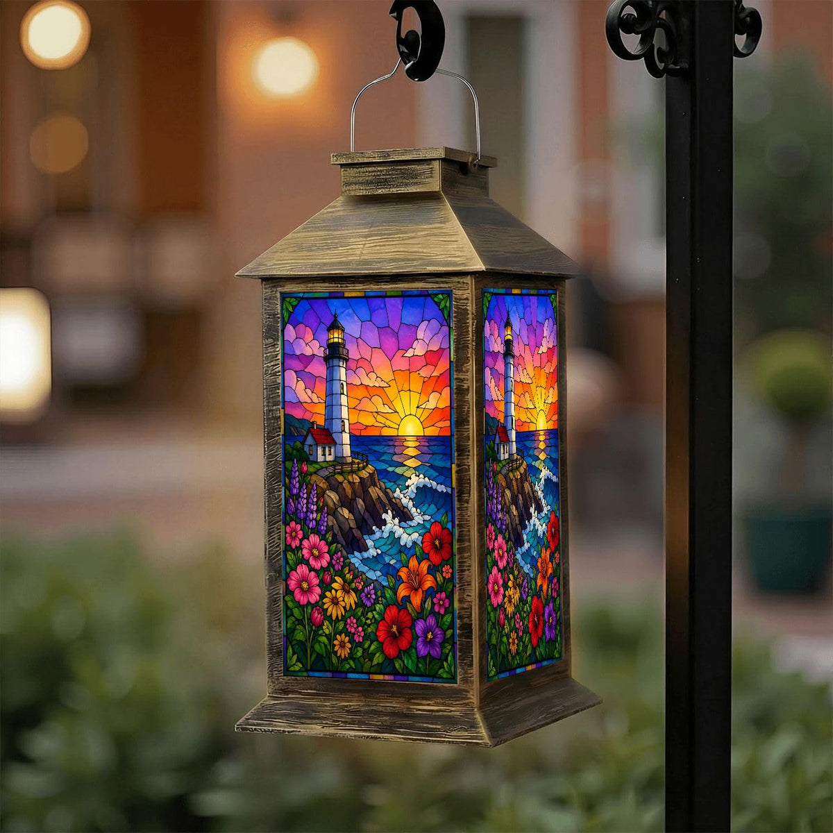 Waterproof Stained Glass Solar Lantern Q234499