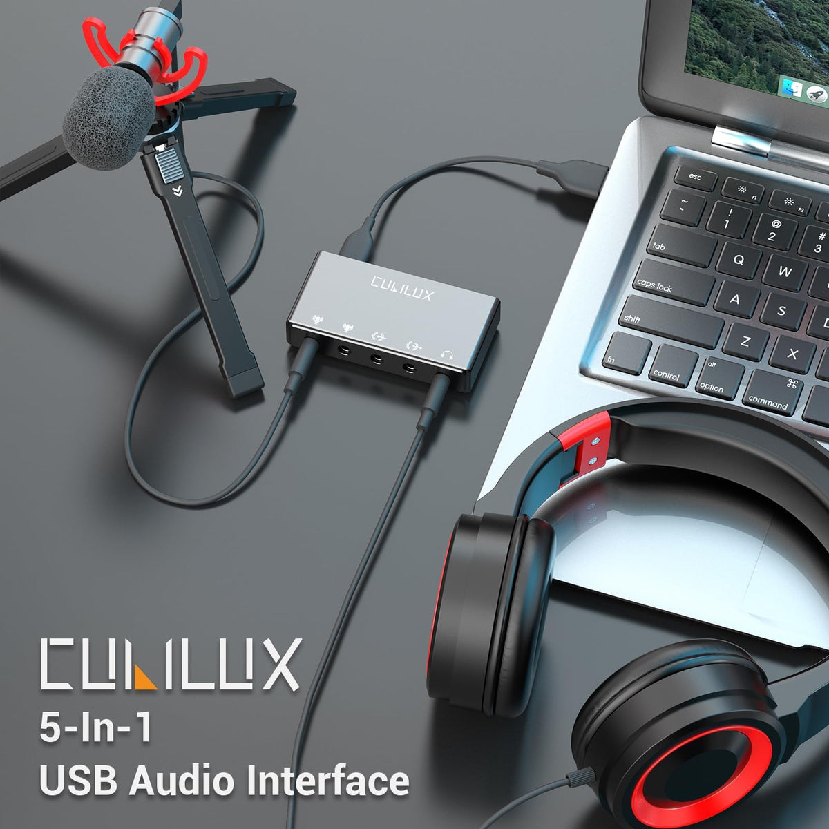 USB Audio Interface with Stereo Microphone Input and Headphone Jack T91908