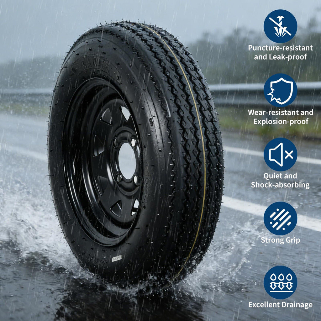 2-Pack Trailer Tire On Rim 5.30-12 4 Lug 12 in Wheels Load Range C Black R80395