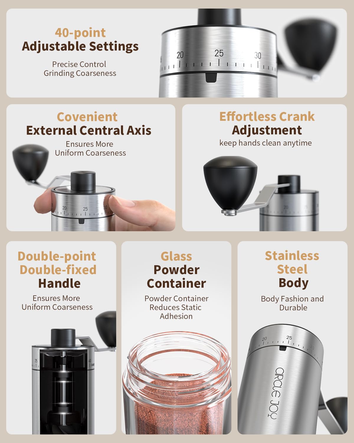 Manual Coffee Grinder with Ceramic Conical Burr H774727
