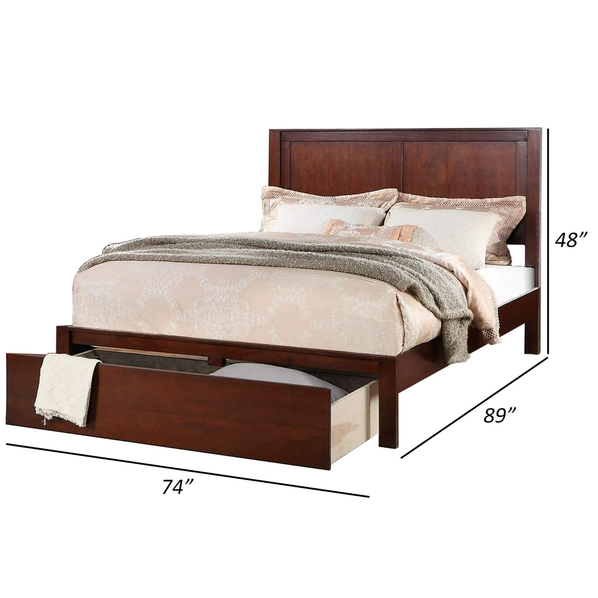 Cherry Brown Wood California King Panel Bed with Storage Drawer G40804