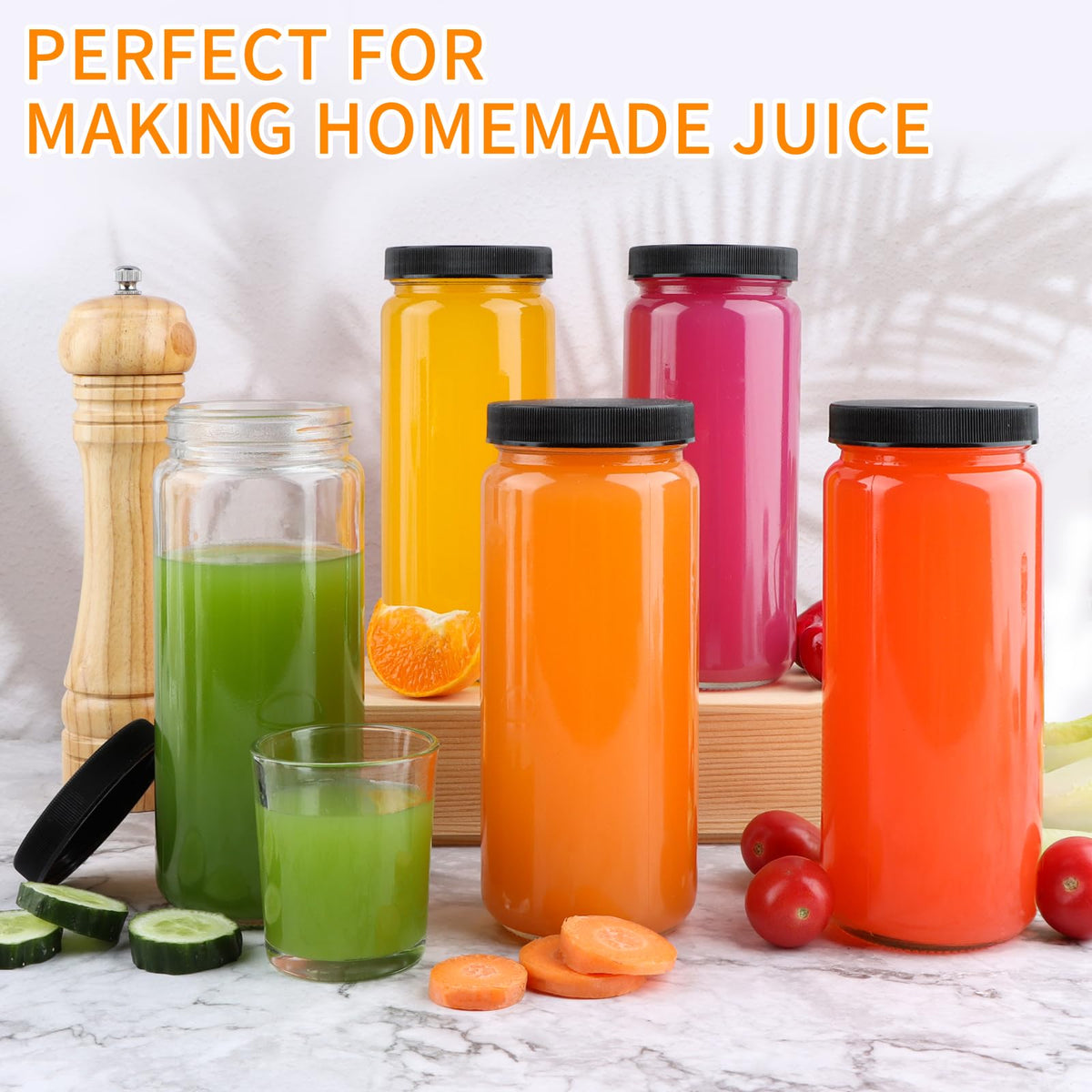 16oz Glass Juice Bottles, 12 Pack R5953