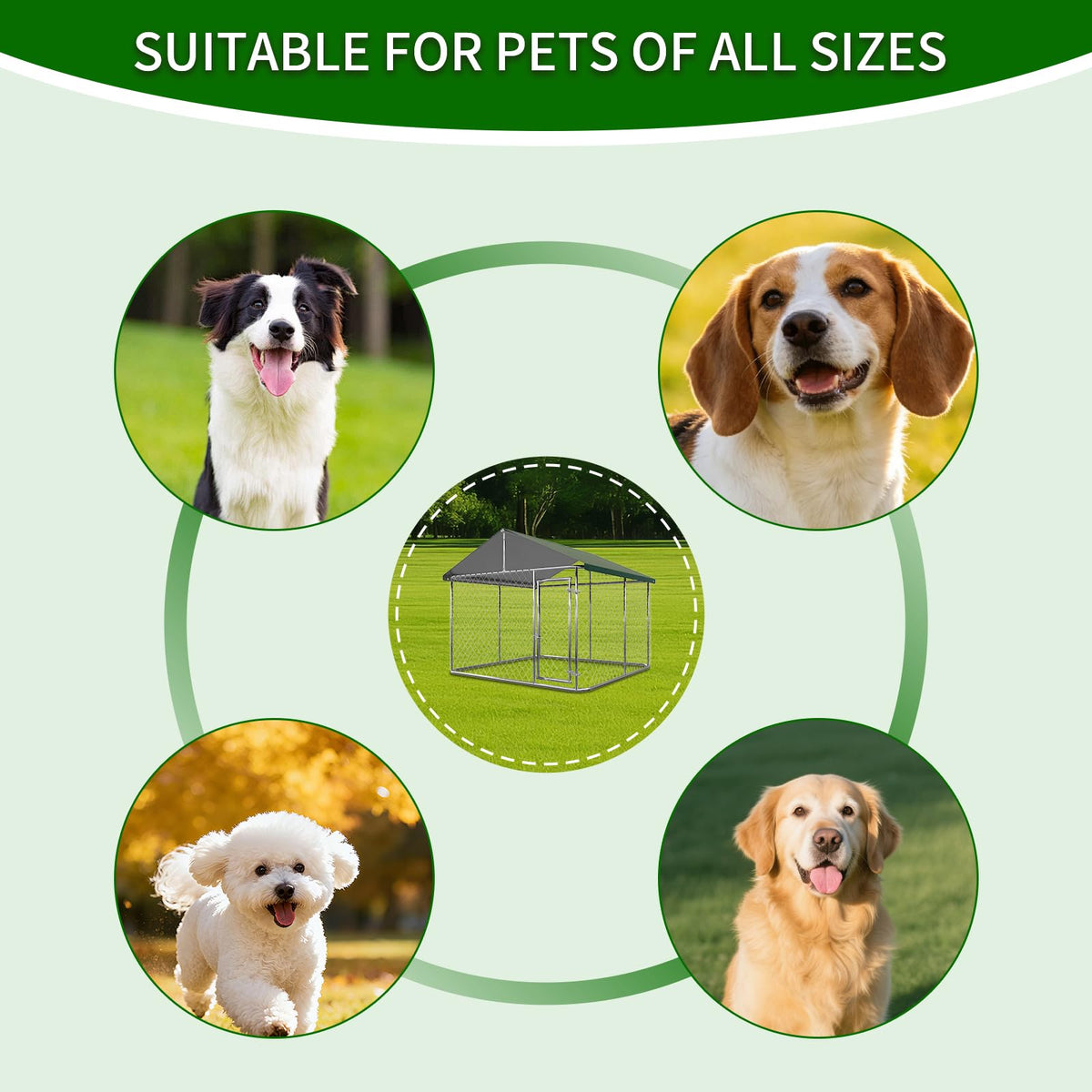 Large Outdoor Dog Kennel with Roof, Heavy Duty Galvanized Steel, 10'x10' Lockable P148