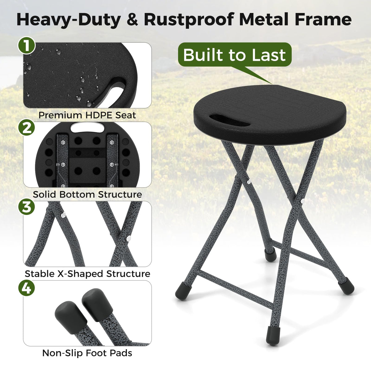 Black Folding Stool with Carry Handle 330lbs Capacity U94970