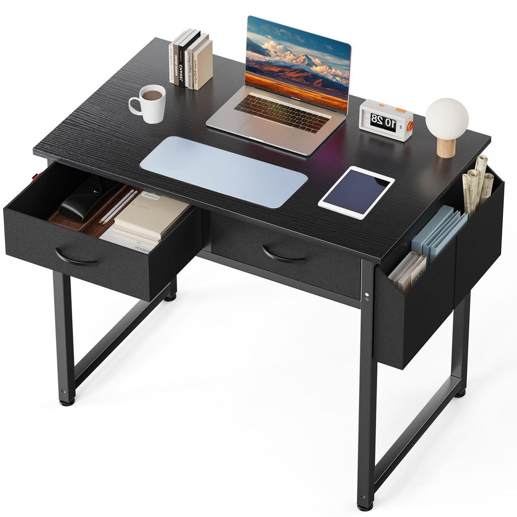 32" Black Computer Desk with Drawers N850