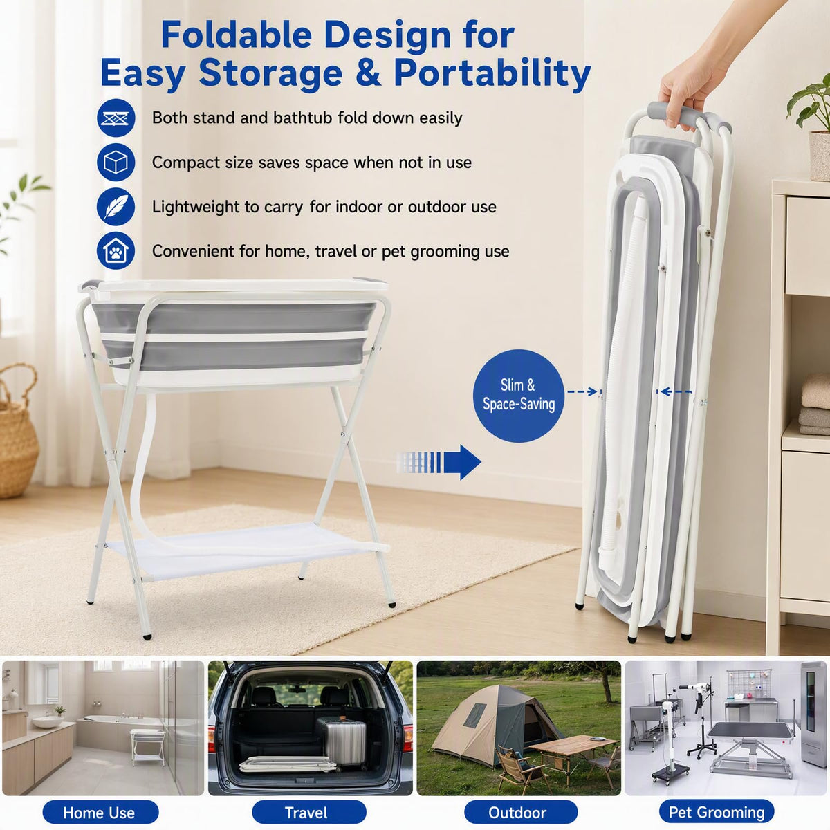 Foldable Pet Bath with Drainage Tube W740