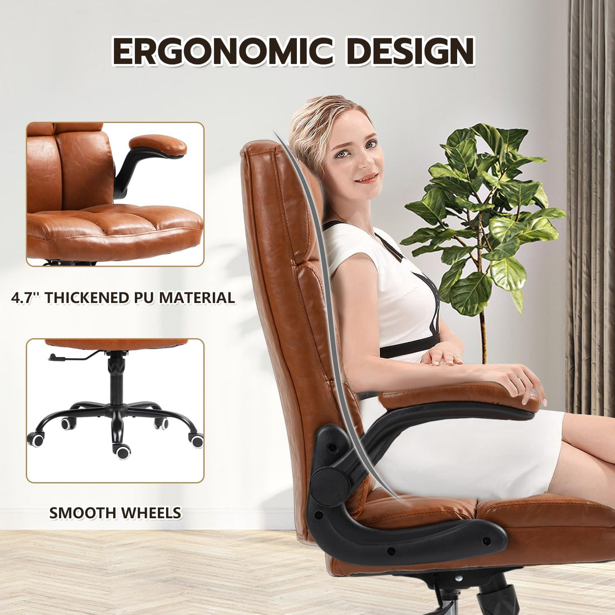Executive Office Chair, PU Leather Ergonomic Desk Chair W681