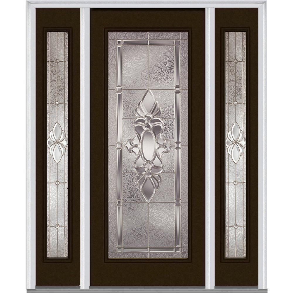 Brown Steel Left Hand In-Swing Exterior Prehung Door with Sidelites X2735