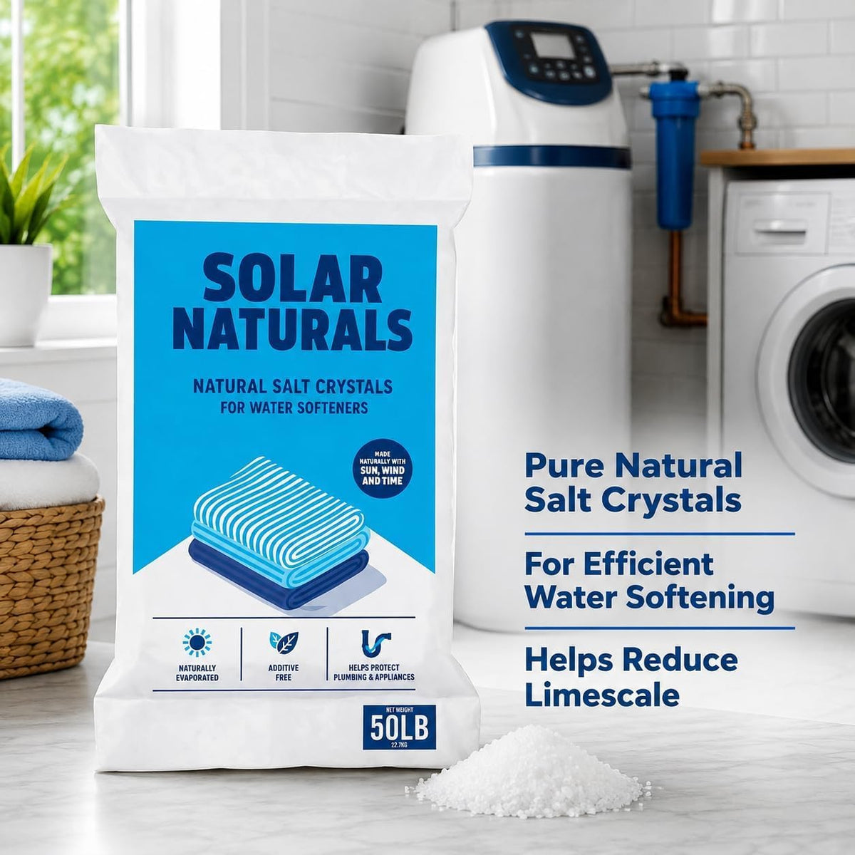 Natural Salt Crystals for Water Softeners, 50lb K72609