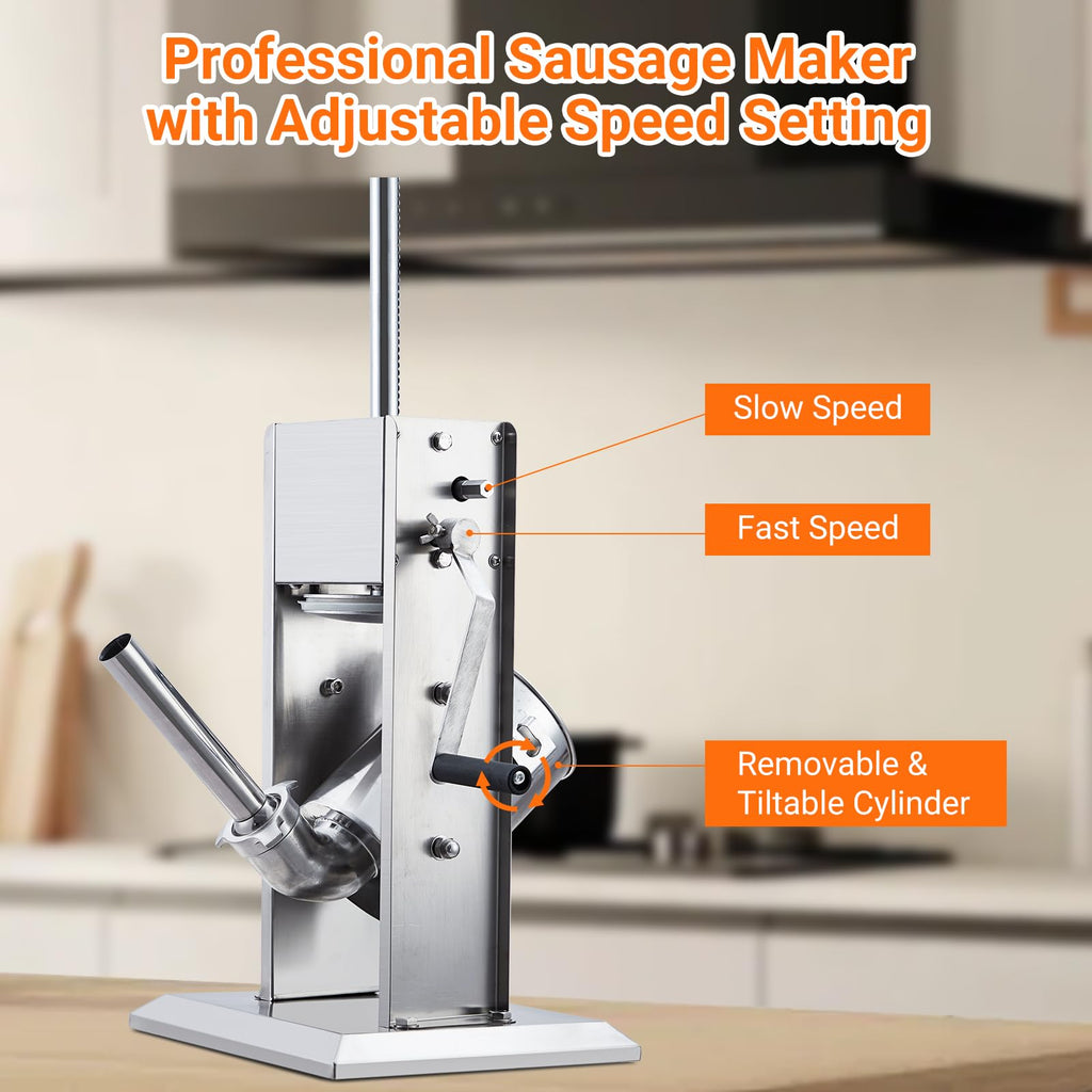 Manual Stainless Steel Sausage Stuffer with 5 Stuffing Tubes S63335