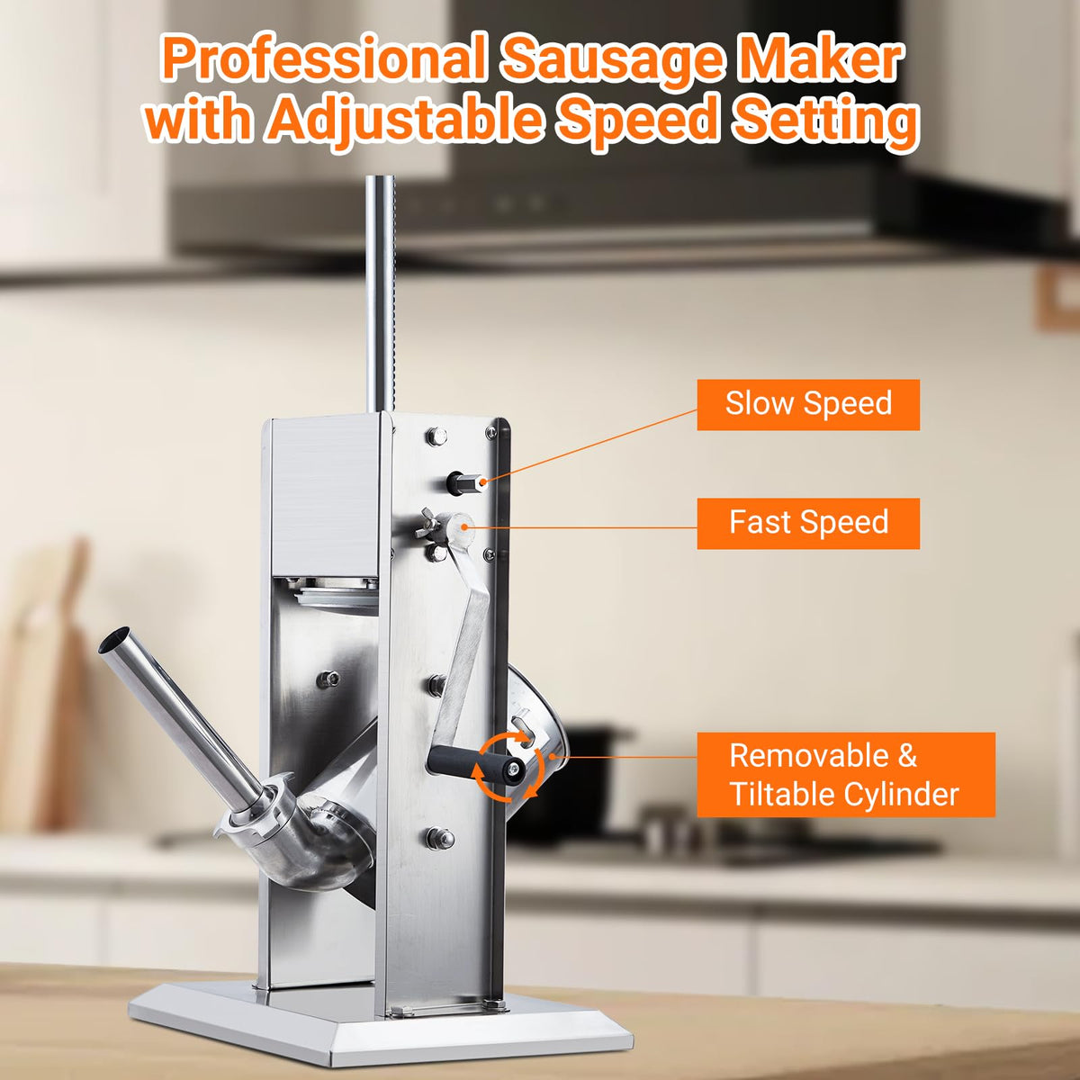 Manual Stainless Steel Sausage Stuffer with 5 Stuffing Tubes S63335