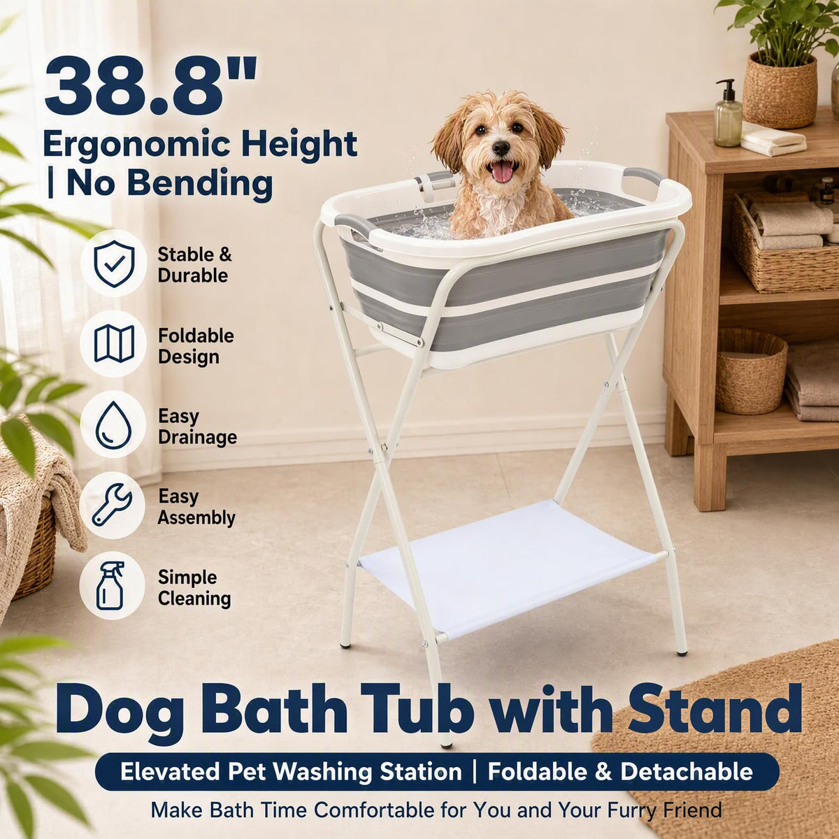 Foldable Pet Bath with Drainage Tube W740