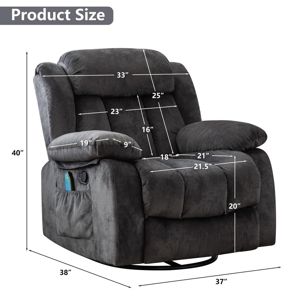Gray Massage Swivel Rocker Recliner Chair X237
