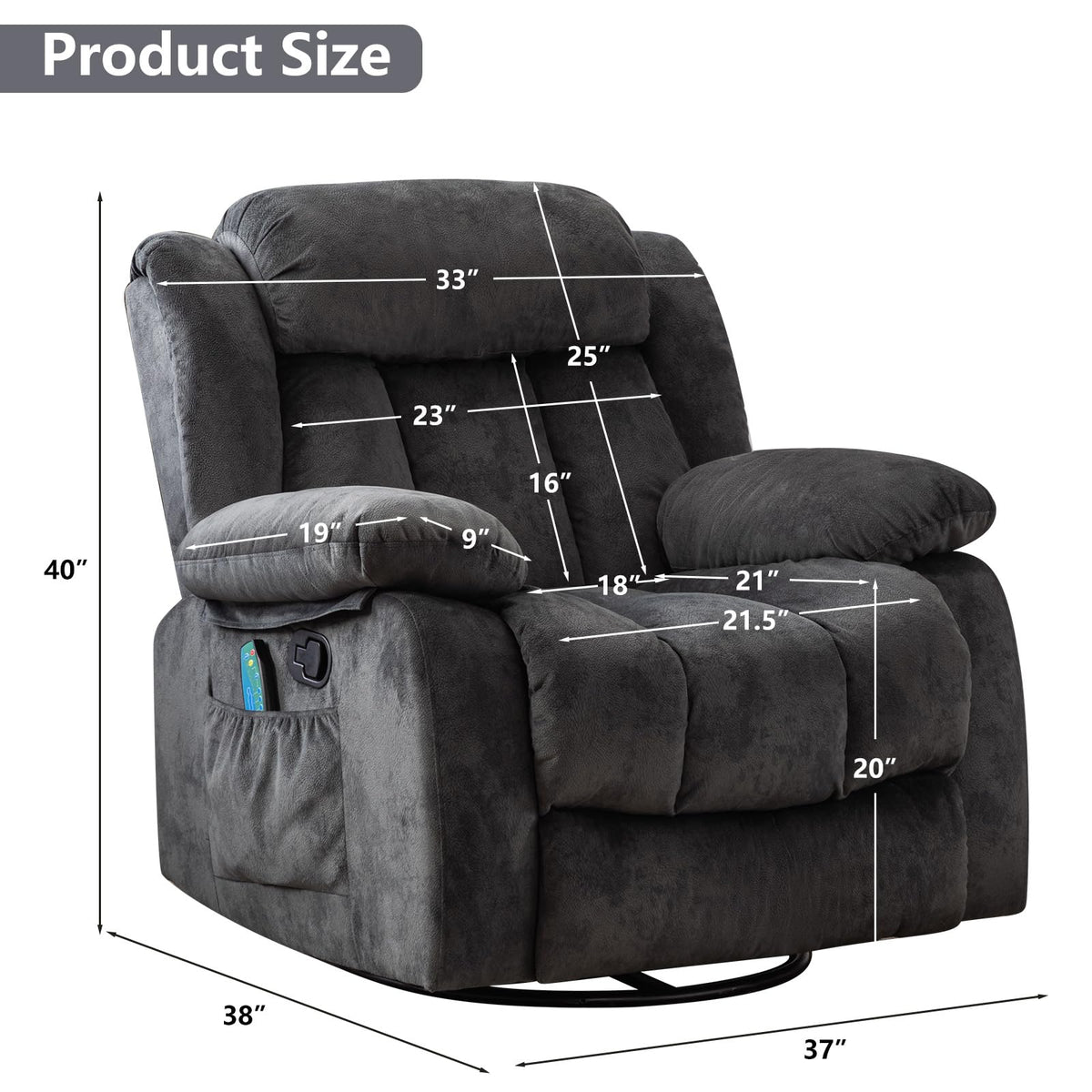 Gray Massage Swivel Rocker Recliner Chair X237