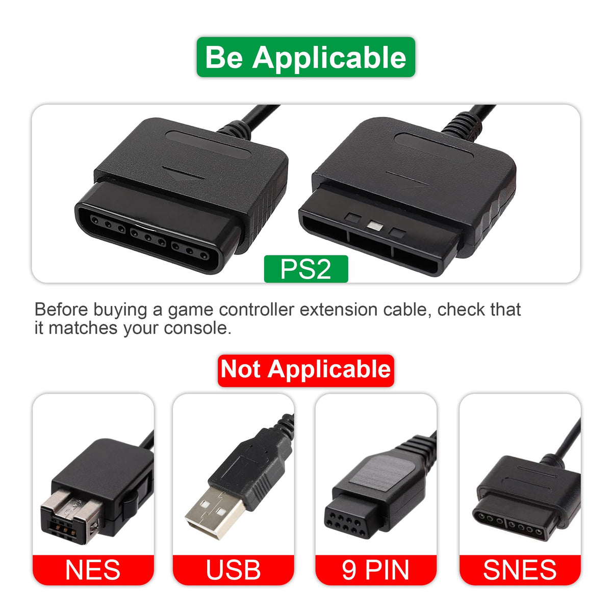 PS2 Controller Extension Cable 2-Pack 1.8M/6FT H34501