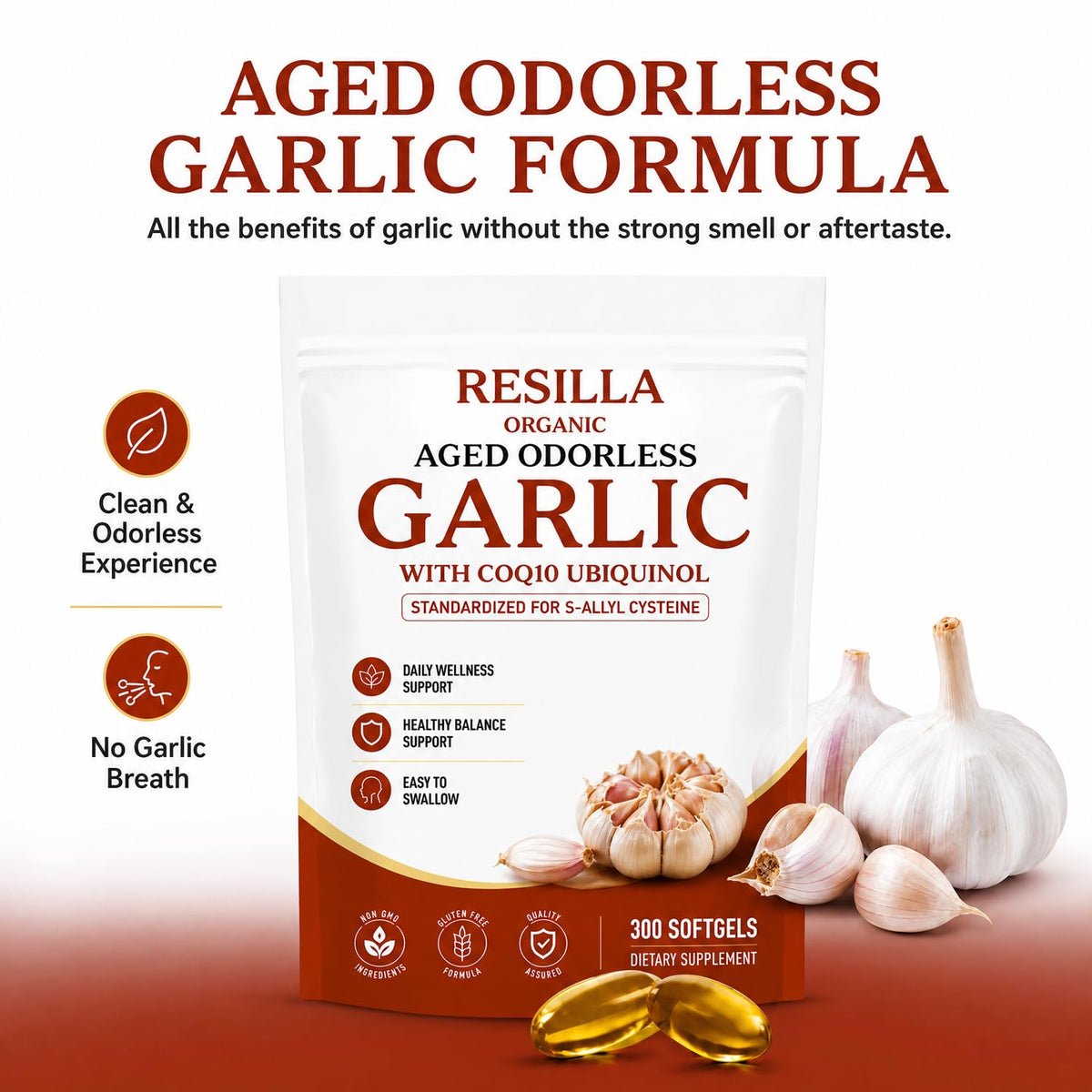 Organic Garlic Extract with CoQ10 Ubiquinol 300 Softgels Y621