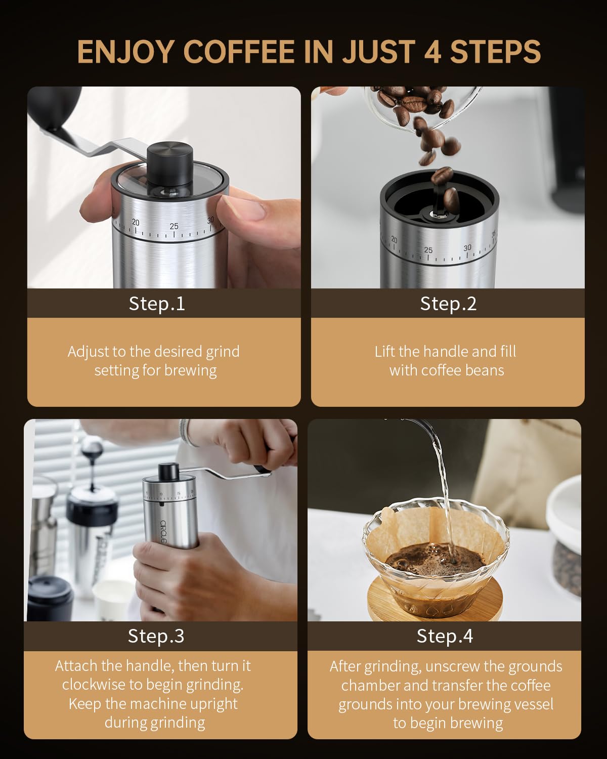 Manual Coffee Grinder with Ceramic Conical Burr H774727