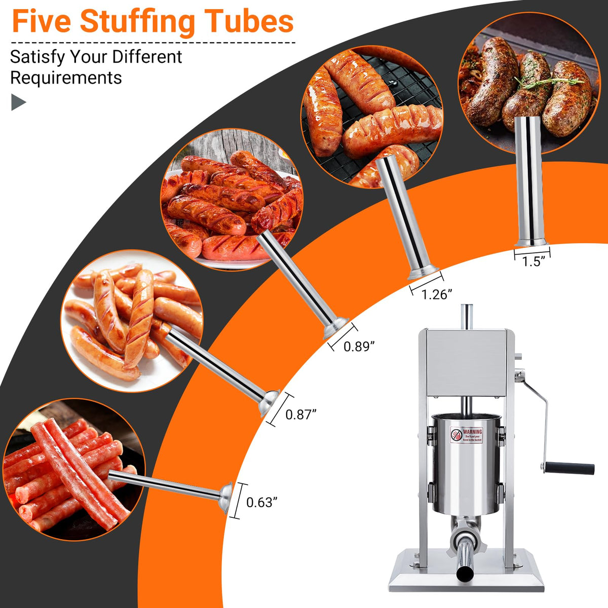 Manual Stainless Steel Sausage Stuffer with 5 Stuffing Tubes S63335