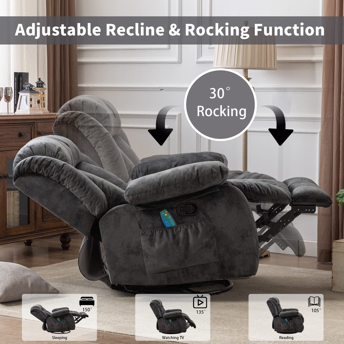 Gray Massage Swivel Rocker Recliner Chair X237