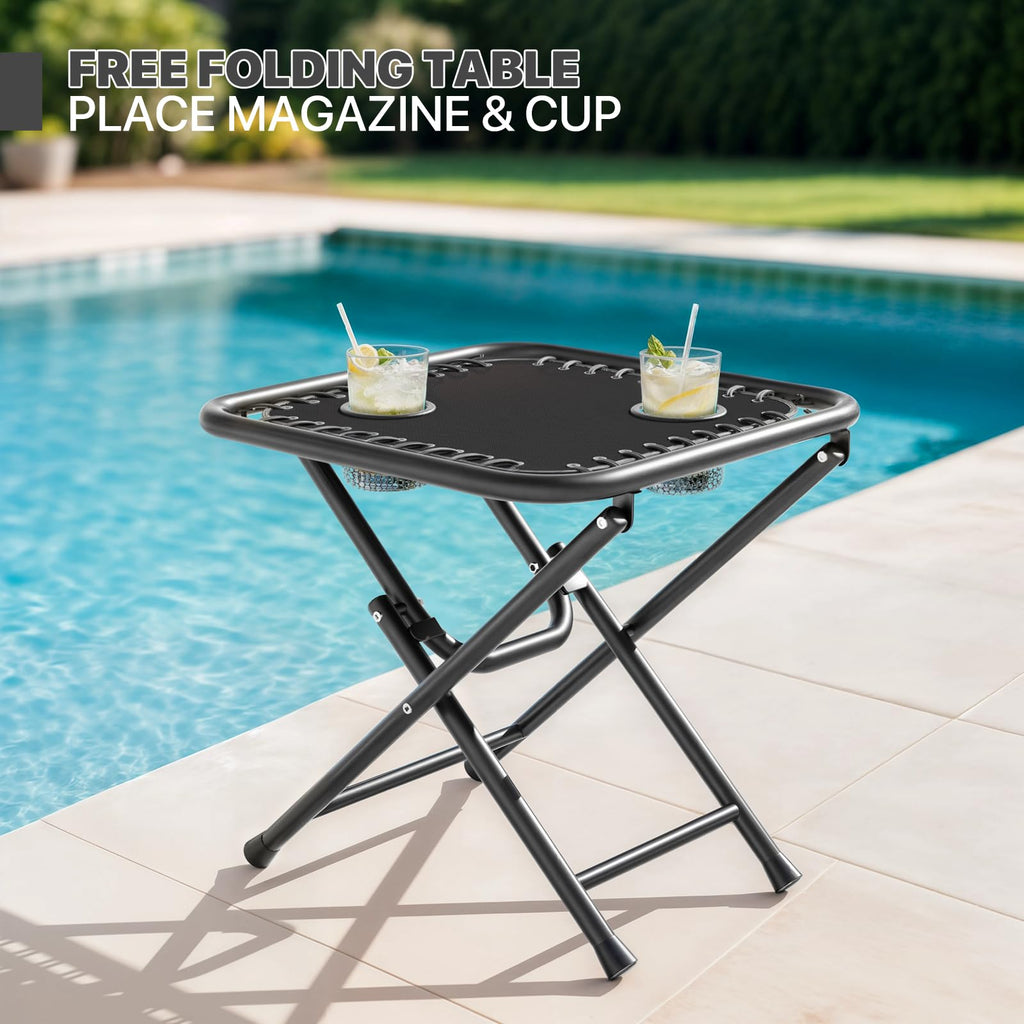 Black Set of 2 Folding Zero Gravity Chairs with Side Table X143885