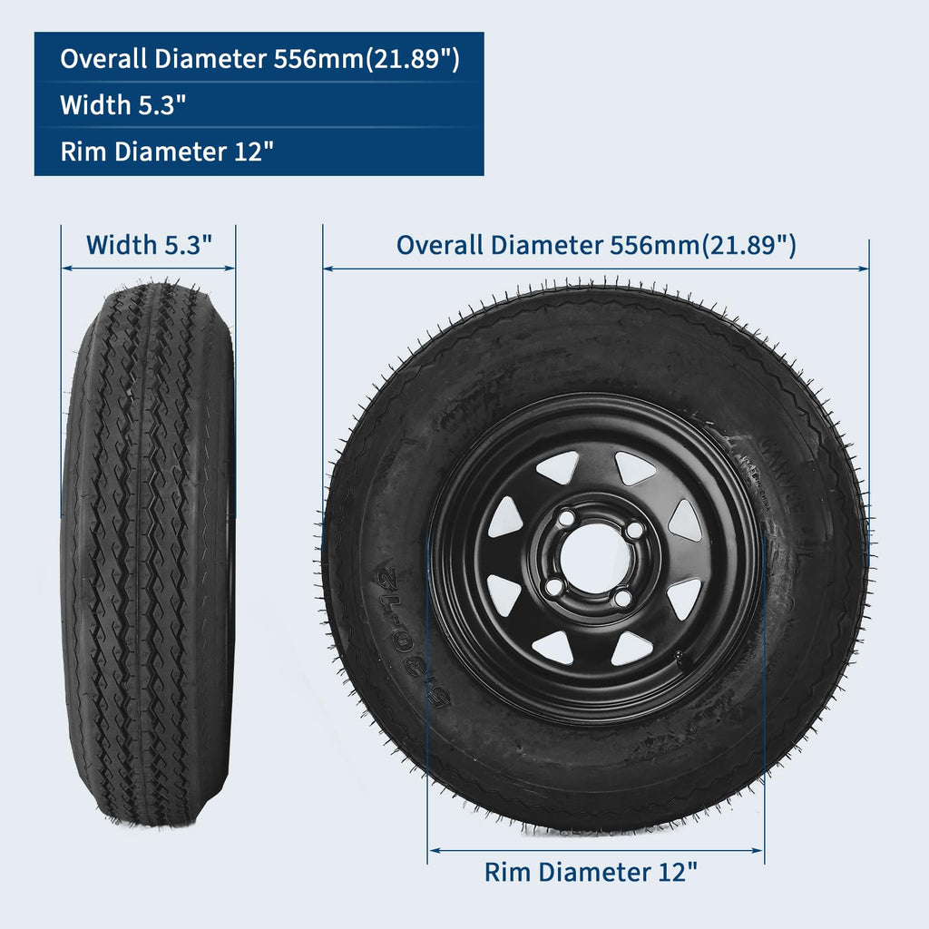 2-Pack Trailer Tire On Rim 5.30-12 4 Lug 12 in Wheels Load Range C Black R80395