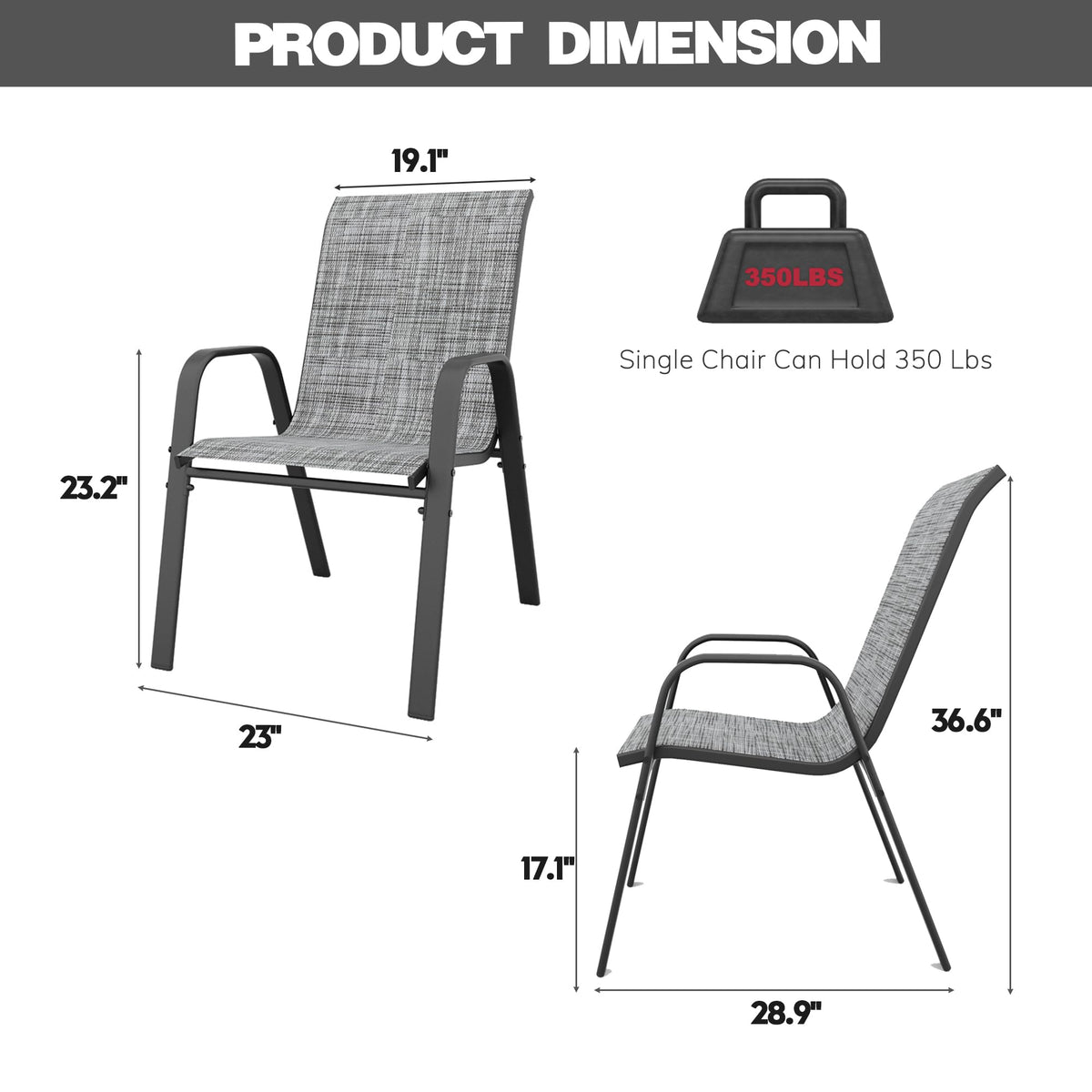 Grey Set of 4 Stackable Textilene Metal Patio Chairs U48162