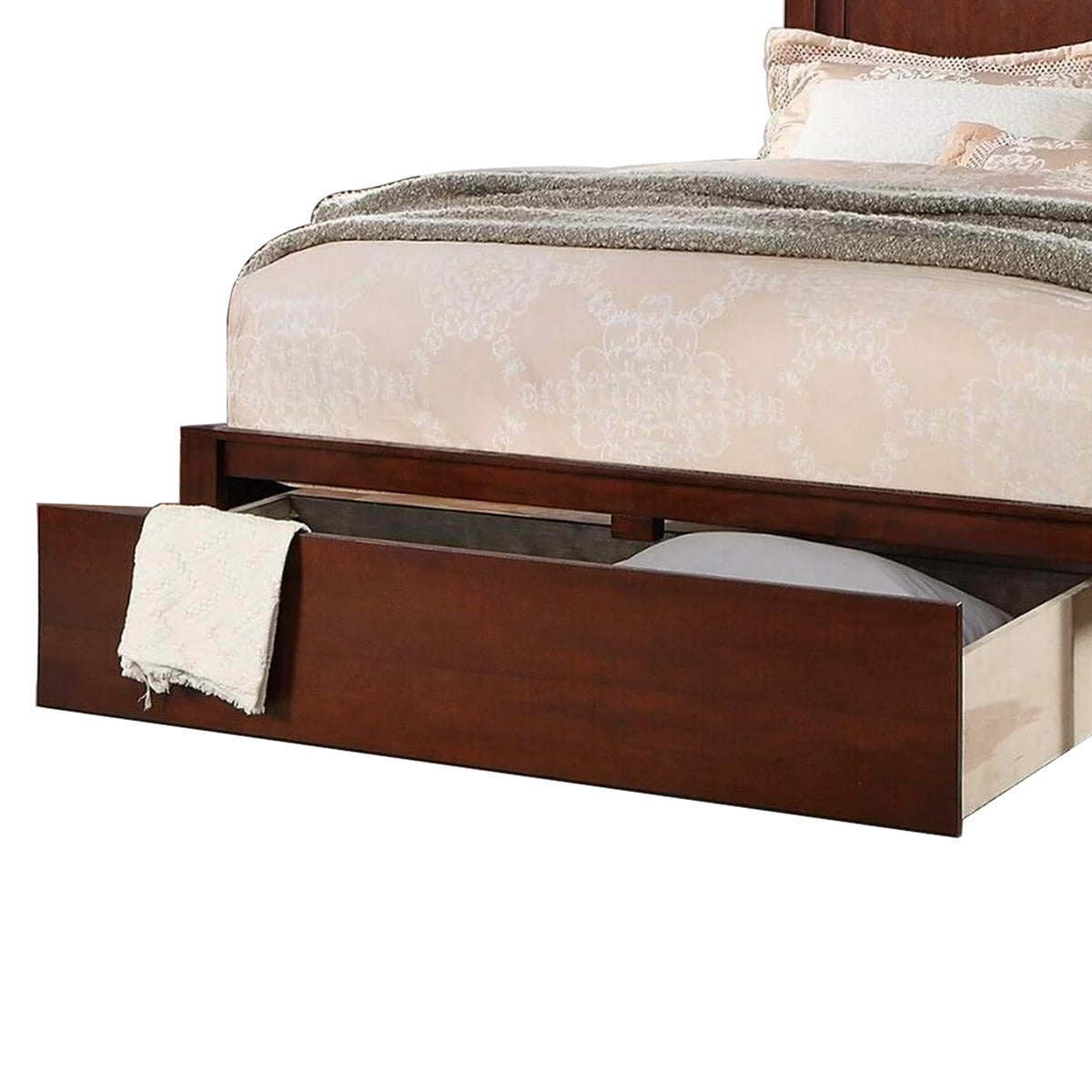 Cherry Brown Wood California King Panel Bed with Storage Drawer G40804