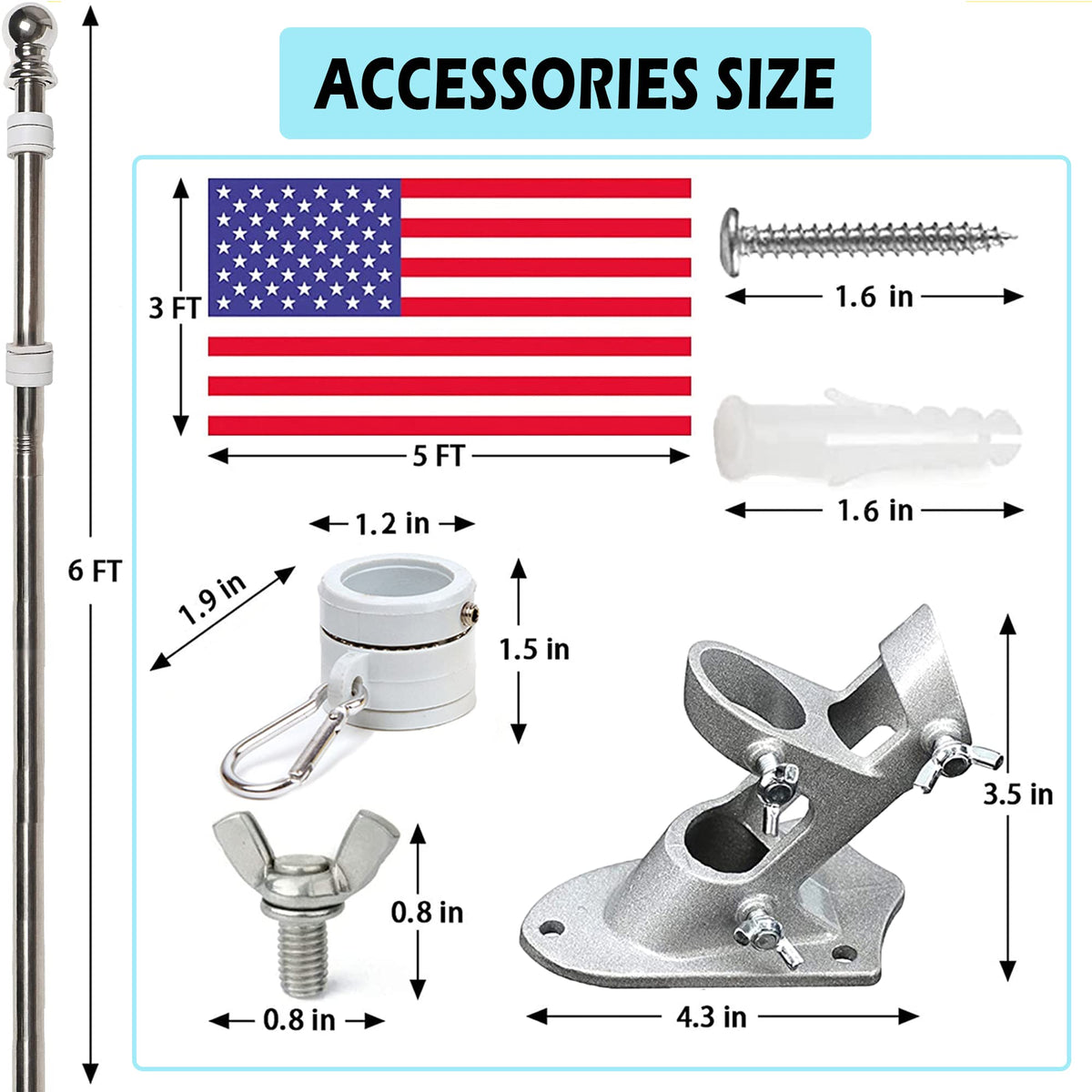 6FT Tangle Free Spinning Metal Flag Pole Kit with 3x5 Flag B4333