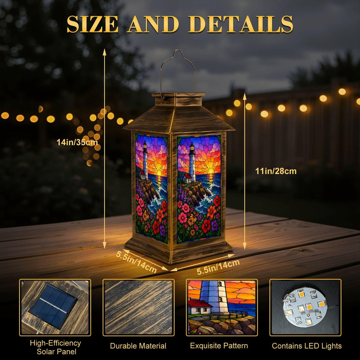 Waterproof Stained Glass Solar Lantern Q234499