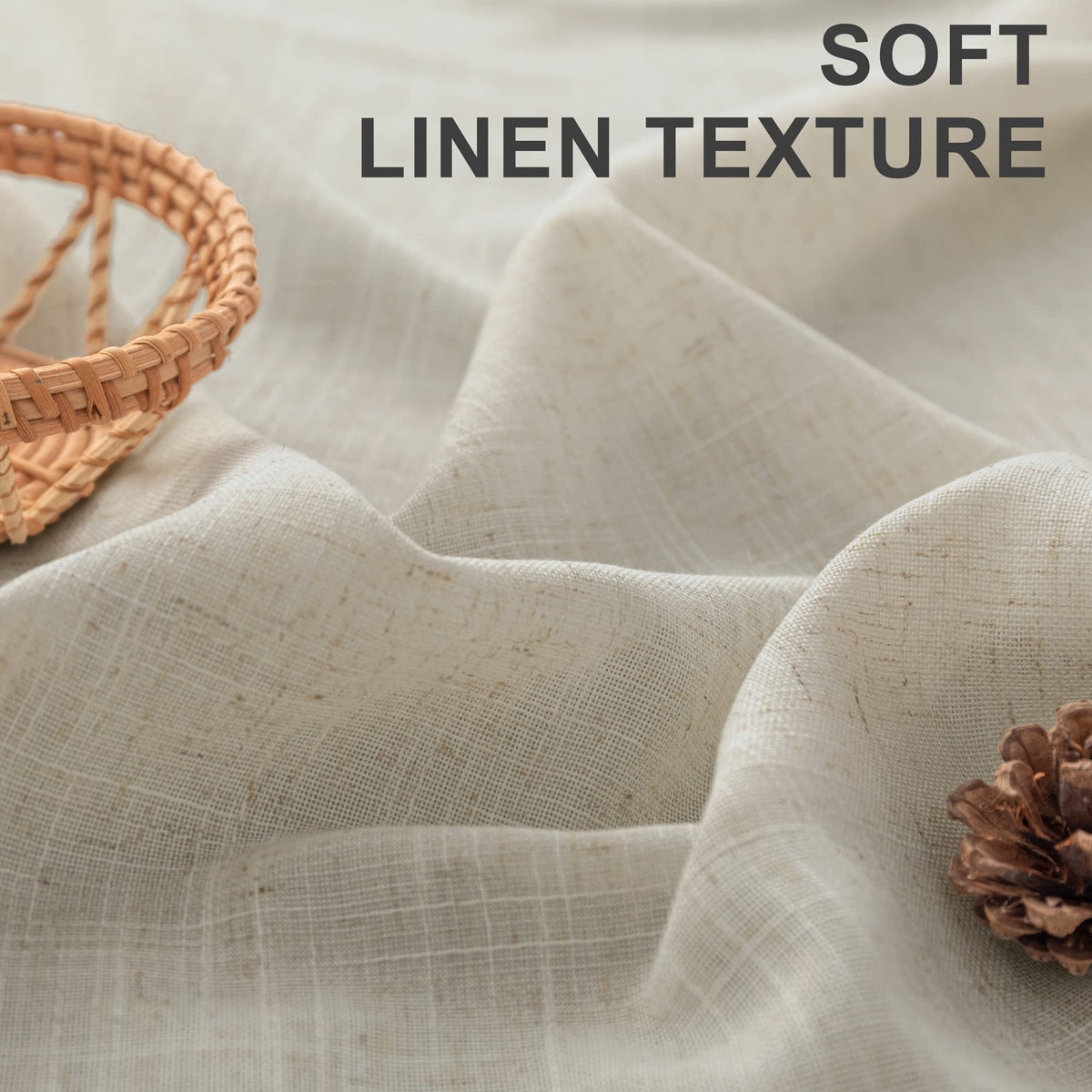Flax Linen Beige Semi Sheer Curtains 108 Inch 2 Panels J7761
