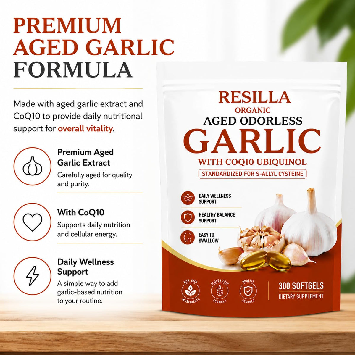 Organic Garlic Extract with CoQ10 Ubiquinol 300 Softgels Y621