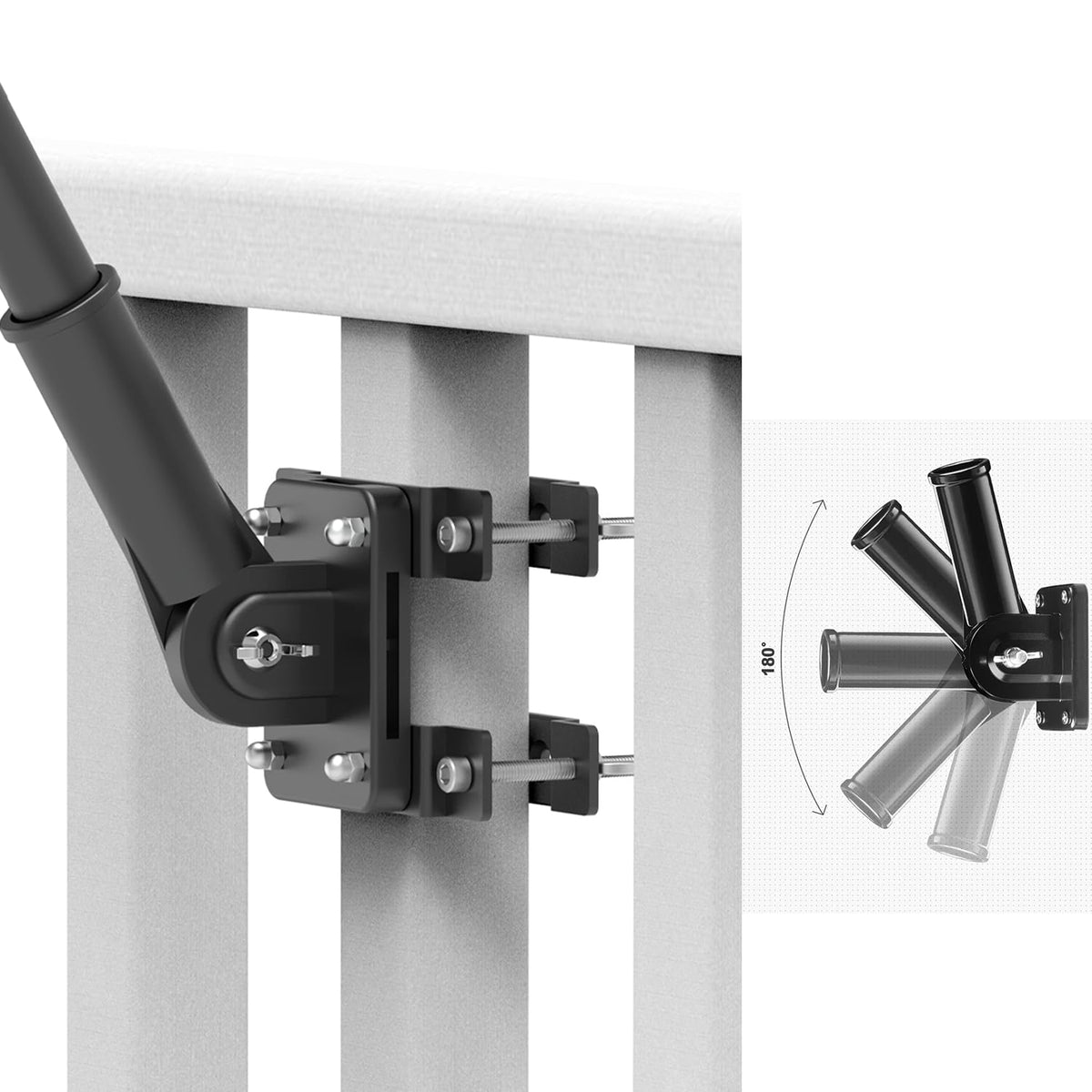 Flagpole Mount for Balcony Railing, Round and Square Railing, Black U2596