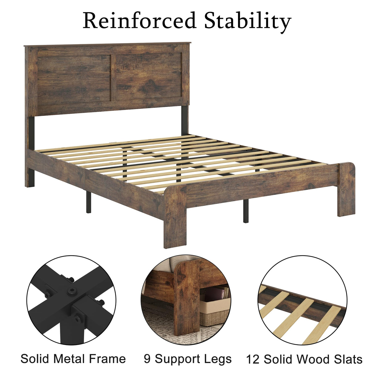 Wood Full Size Bed Frame with Headboard and Footboard K5924