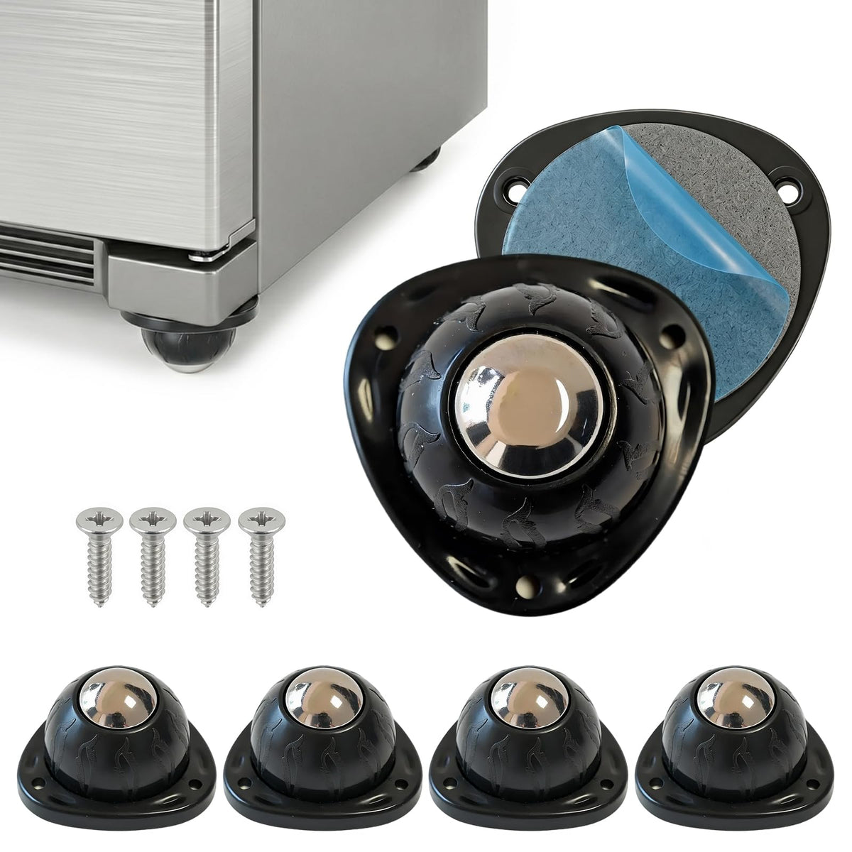 Black 4pcs Self Adhesive Caster Wheels H8806