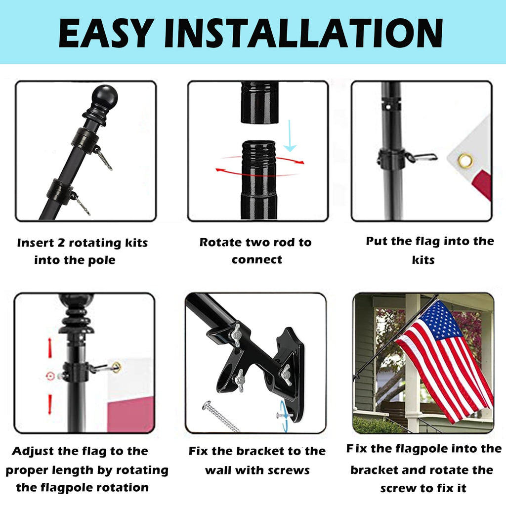 6FT Tangle Free Spinning Metal Flag Pole Kit with 3x5 Flag B4333