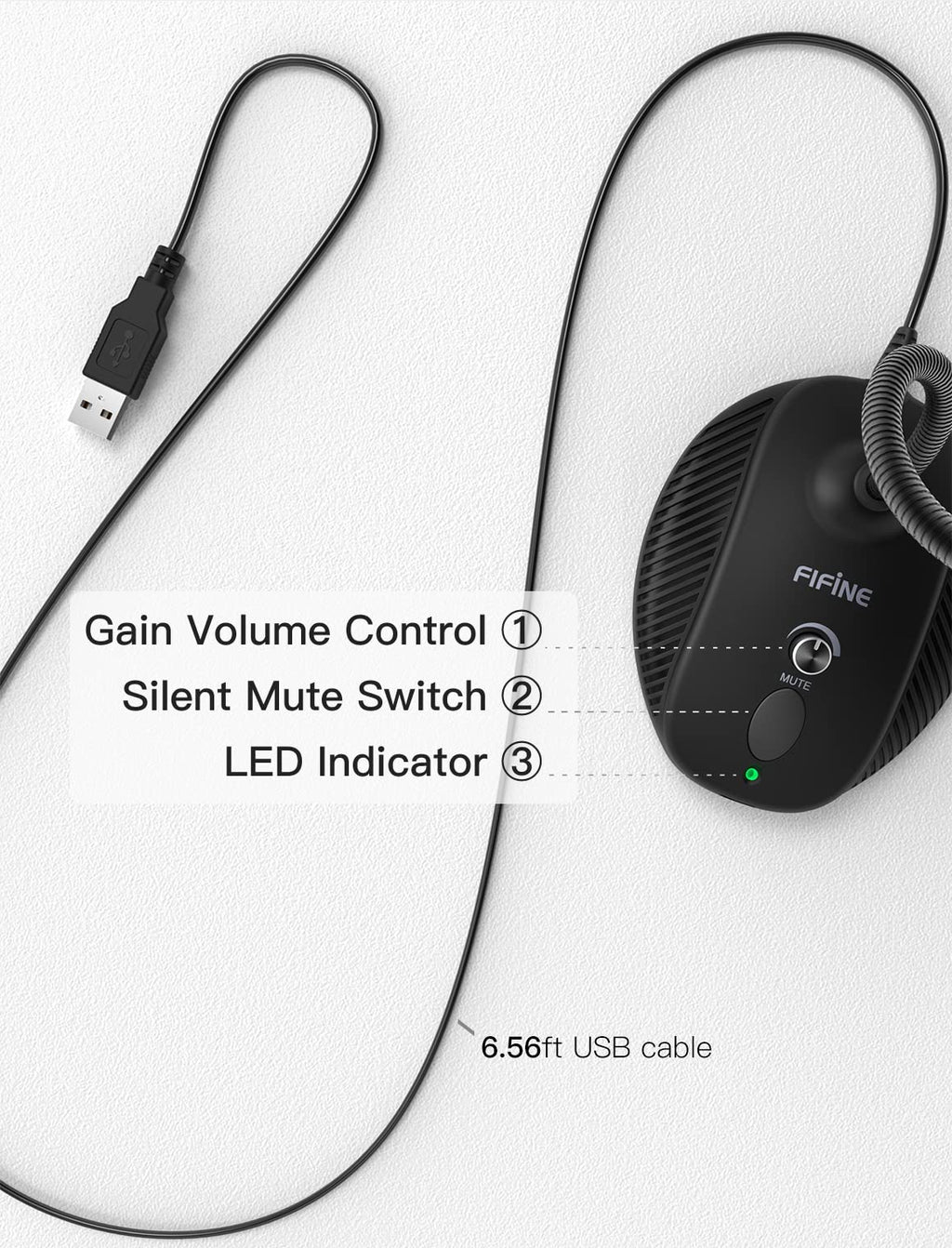 USB Computer Microphone, Plug & Play Desktop Condenser Mic, Mute Button with LED Indicator H28268